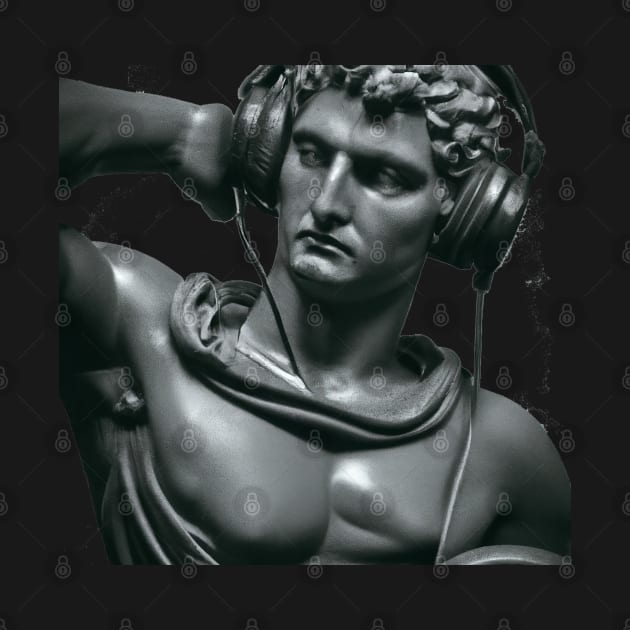 Statue with headphones listening to music by Right-Fit27