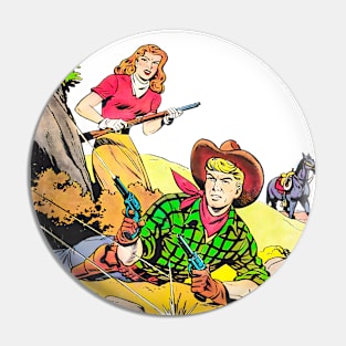 Confrontation Cowboy Western Retro Comic Pin