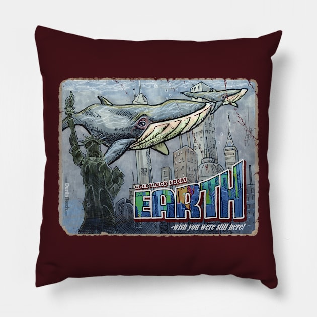 Greetings From Earth: Whale City Pillow by Dustin Resch