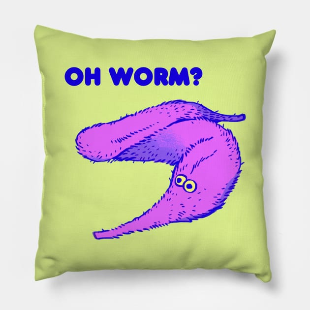 cute fuzzy purple worm on a string / oh worm meme text Pillow by mudwizard