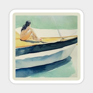 Woman Sunbathing on a Sailboat Magnet