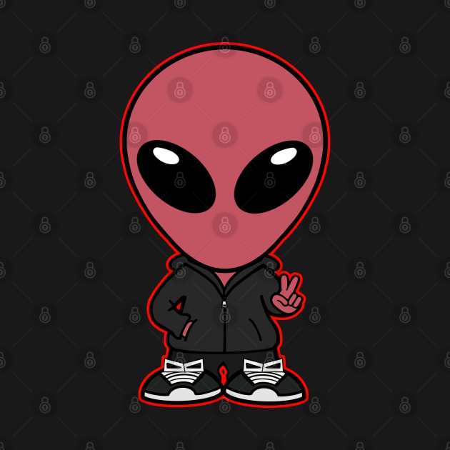 Space Alien Extraterrestrial Peace Hand Sign (Red) by SpaceAlienTees