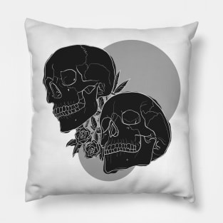 Love and Death -  Skulls and Roses in Black and White Pillow