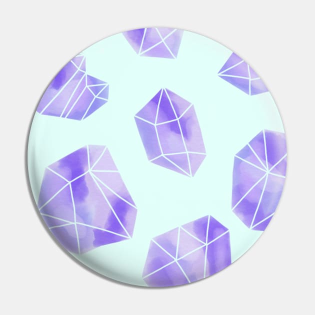 Watercolour Purple Crystal Print Pin by AlexandraStr