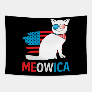 Cat 4th Of July Meowica Patriotic Kitten American Flag Funny Tapestry