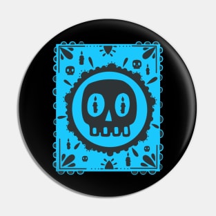 Black Skull - Dia De Los Muertos - Blue Papel Picado Pin