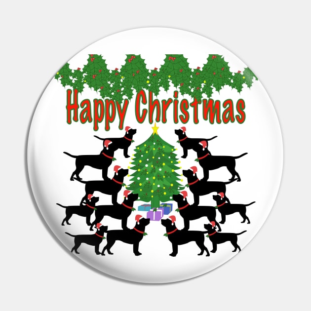 Black labradors at Christmas Pin by designInk