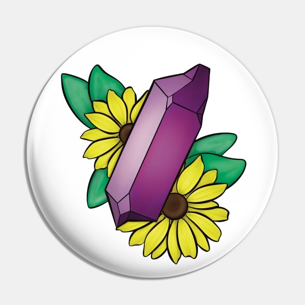 Amethyst and Yellow Flowers Pin by Gwenpai