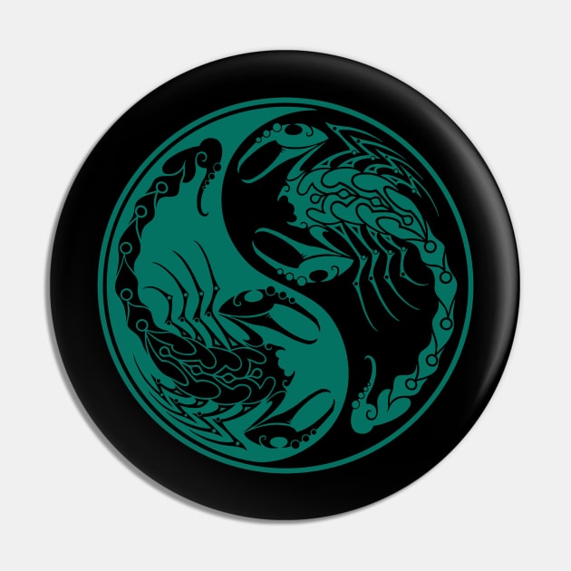 Teal Blue and Black Scorpions Yin Yang Pin by jeffbartels