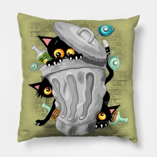 Cats Naughty Characters playing on Garbage Trash Bin Pillow