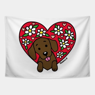 Chocolate Labrador and Floral Heart Tapestry