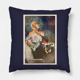 Lovebirds Hummingbird and Flamingo old timey Victorian daguerrotype astrological mystical portrait Pillow