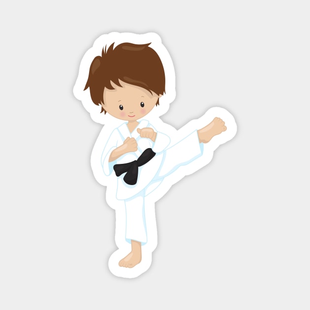 Karate Boy, Cute Boy, Black Belt, Brown Hair Magnet by Jelena Dunčević