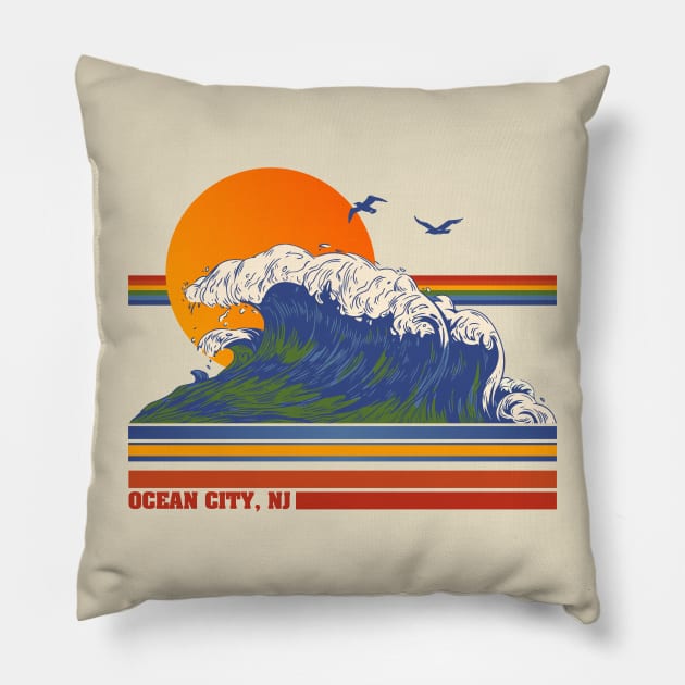 Retro Ocean City NJ 70s Style Tourist Souvenir Pillow by darklordpug