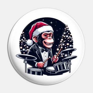 Drummer Monkey Christmas Pin