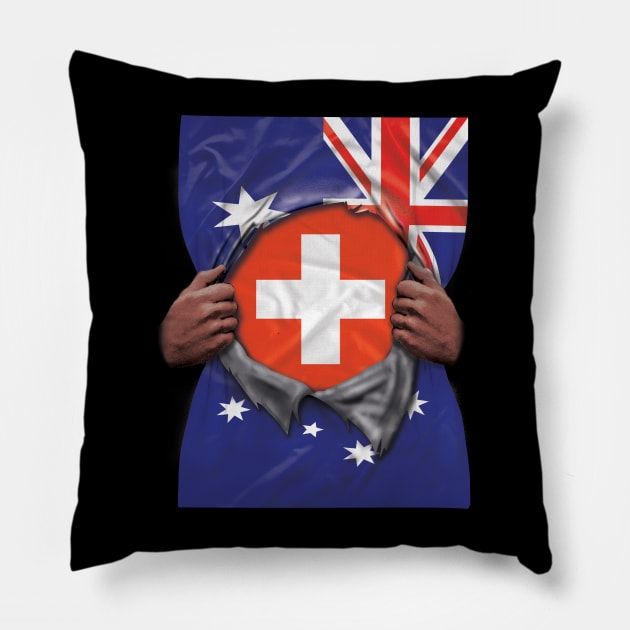 Switzerland Flag Australian Flag Ripped - Gift for Swiss From Switzerland Pillow by Country Flags