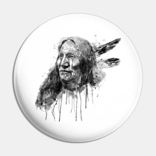 Native American Portrait Black and White Pin