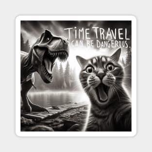 Cat selfie with dinosaur Time Travel Magnet