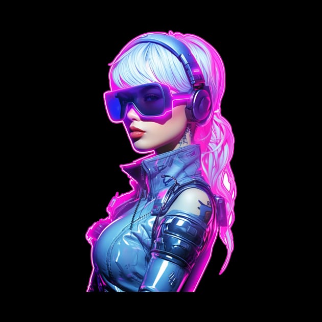 Cyberpunk Futuristic Neon Woman with Pink Visor Shades Graphic by NeonNoirThreads