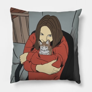 She With Her Cat Pillow