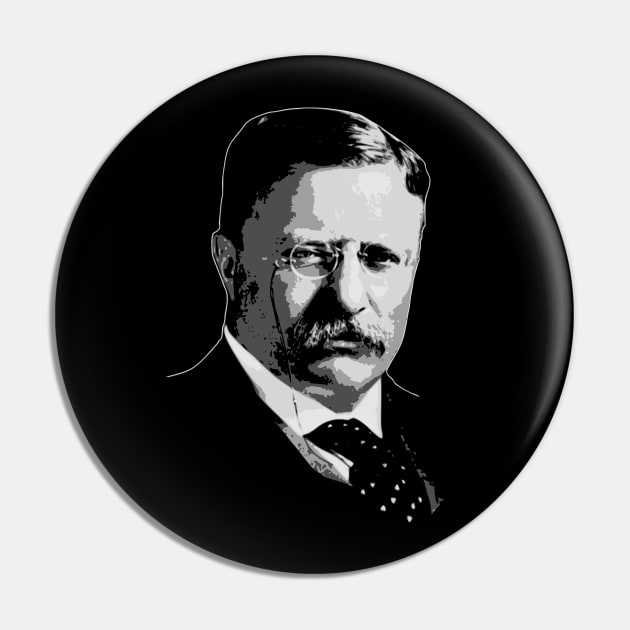 Theodore Roosevelt Black and White Pin by Nerd_art