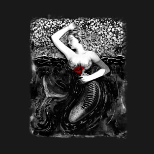 Gothic Dead mermaid with red rose - Dark manga art T-Shirt