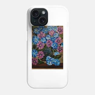 A lovely boutique of abstract metallic flowers in a blue vase . Phone Case