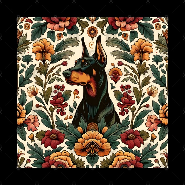 Dobermann in floral design by Drew-Drew