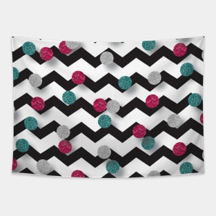 Black and White Zig Zag with Glitter style Dots Tapestry