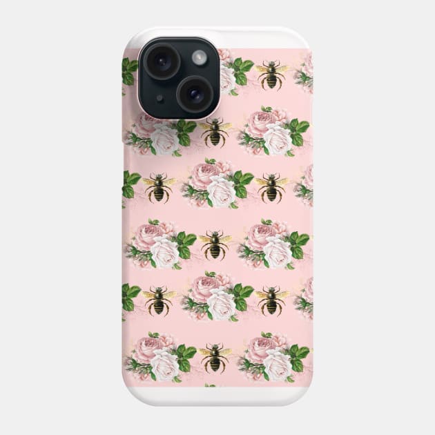 Honey Bee Neck Gator Pink and Gold Pink Roses Gold Bee Pattern Phone Case by DANPUBLIC