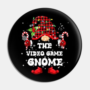 Video Game Gnome Buffalo Plaid Matching Family Christmas Pin