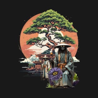 Samurai Robots Sitting Outside Temple T-Shirt