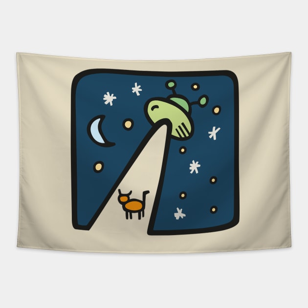 Alien Ship with Cat Tapestry by uppermosteN