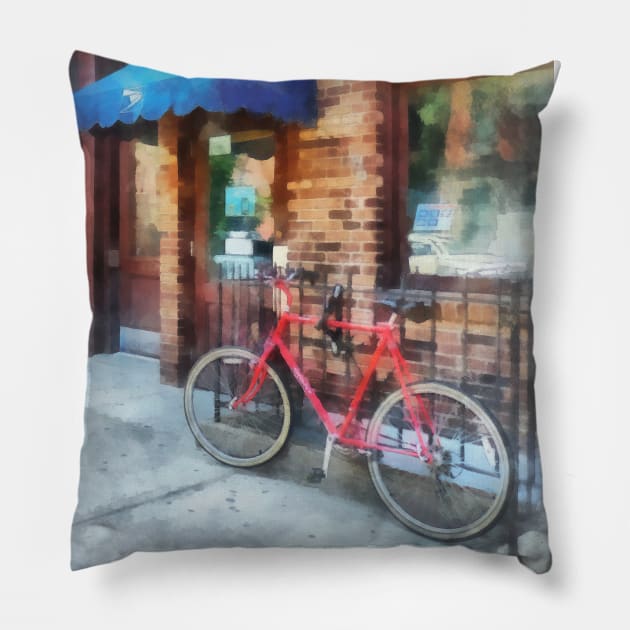 Hoboken NJ - Bicycle By Post Office Pillow by SusanSavad