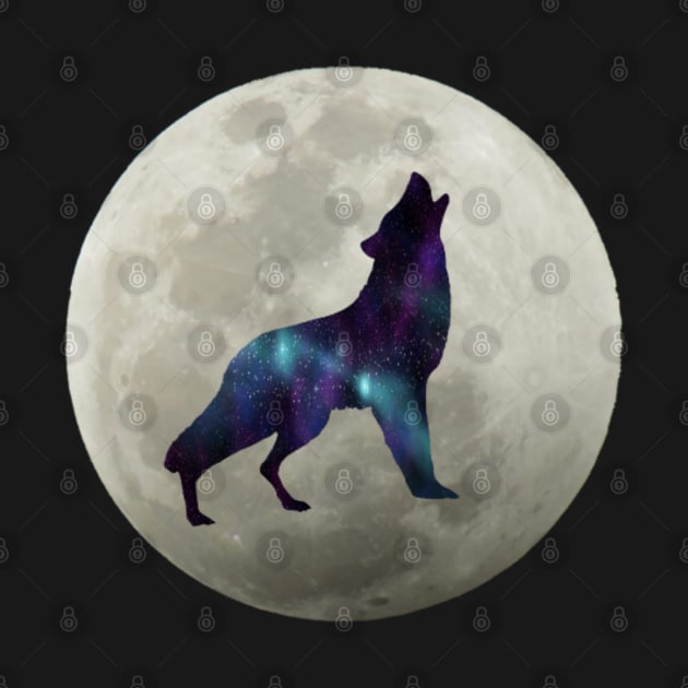 Cosmic Galaxy Wolf Howling Full Moon Space Wolf Gift by AmbersDesignsCo