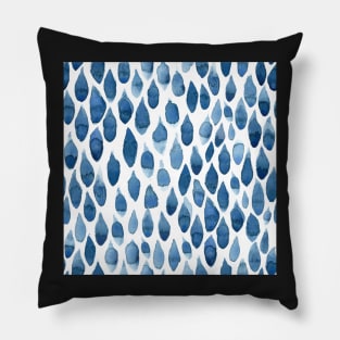 Rain repeating pattern watercolor blue & white Pillow