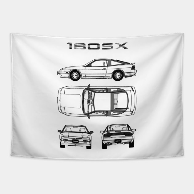 Nissan 180SX Blueprint Tapestry by Industree Designs