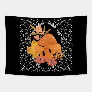 Whimsigoth Mushroom Floral Design: 70s Vintage Charm Tapestry