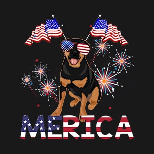 Merica Rottweiler Usa American Flag Independence T-Shirt