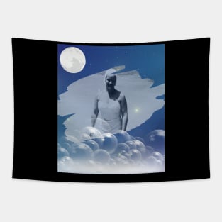 Moonlight Sea Collage Tapestry