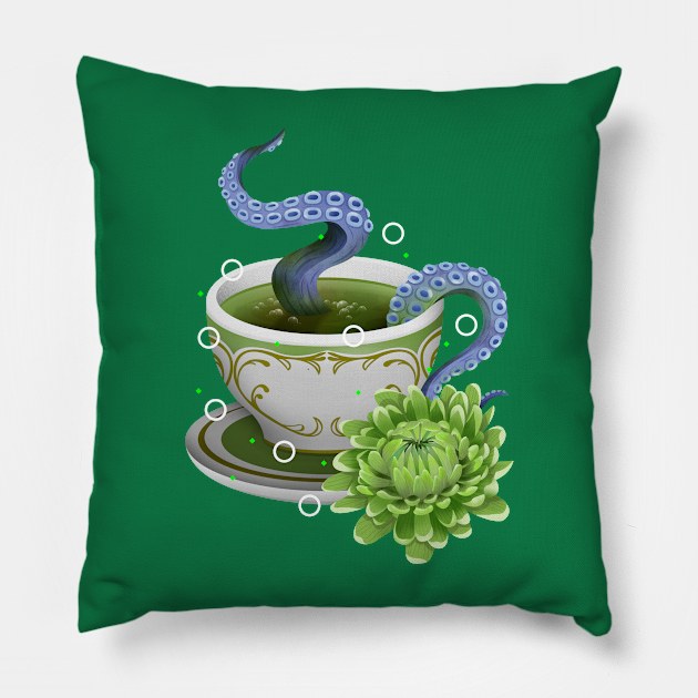 Green Chrysanthemum Tea Pillow by Firebluegraphics