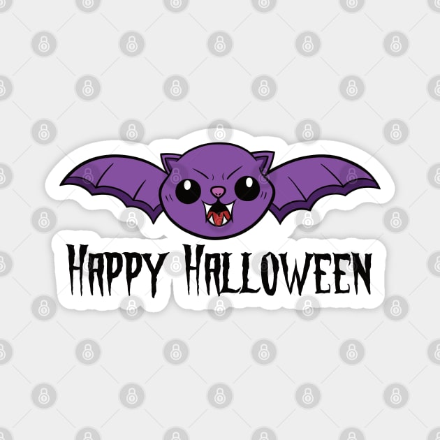 Happy Halloween Cat Bat Purple Magnet by Funky Chik’n