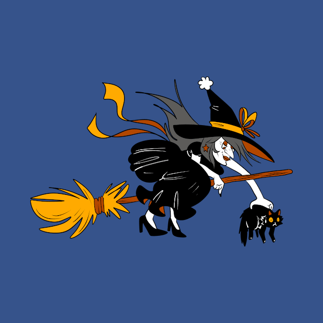 Cute Halloween Witch with her Cat by saradaboru