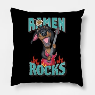 Doxie Dachshund Dog loves Ramen Noodles Ramen Rocks tee Pillow