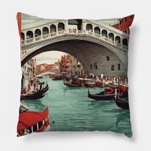 Rialto Bridge Venice Italy Vintage Tourism Travel Poster Pillow