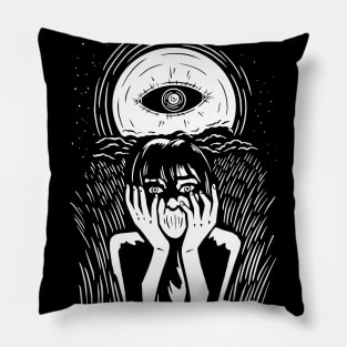 Scary Moon Eye Illustration Pillow