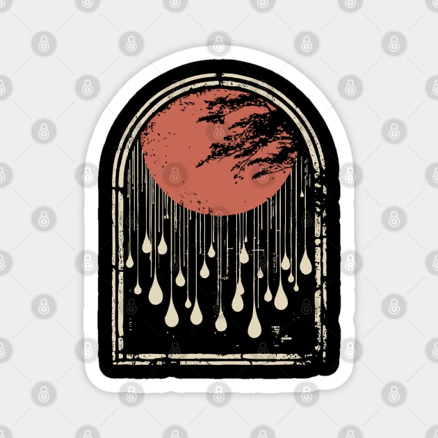 Abstract Japanese City Rain Drops - Vintage Grunge Art Magnet by TuncGK