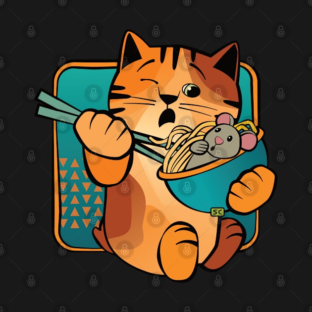 Cat Eating Noodles with Mouse by Sue Cervenka