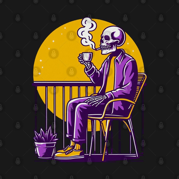 chill skull - chill in the afternoon with a cup of coffee and a cigarette by Yaydsign