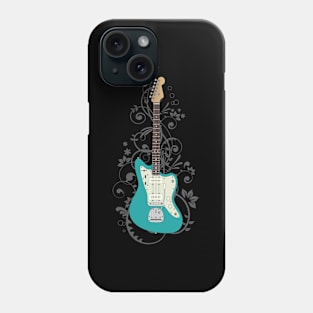 Teal Offset Style Electric Guitar Flowering Vines Phone Case